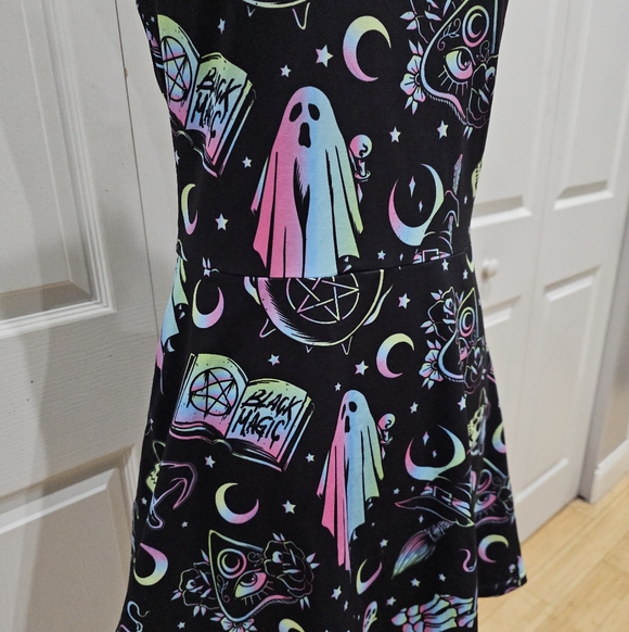 Dolls Kill Too Fast OMG! Ghosts Skater Mini Punk Goth witchy Black Magic Dress S - Picture 2 of 11